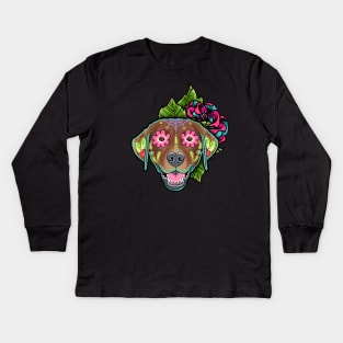 Labrador Retriever in Chocolate - Day of the Dead Sugar Skull Dog Kids Long Sleeve T-Shirt